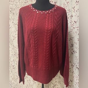New York & Company - Rhinestone Pullover Cable-Knit Balloon-Sleeve Sweater (NWT)